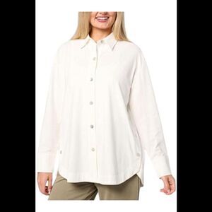 WynneLayers Women's Cotton Curved Hem Button-Down Shirt Cloud - Regular